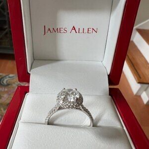 James Allen Engagement Ring - 14k white gold halo/shank pave set diamond $2,000.